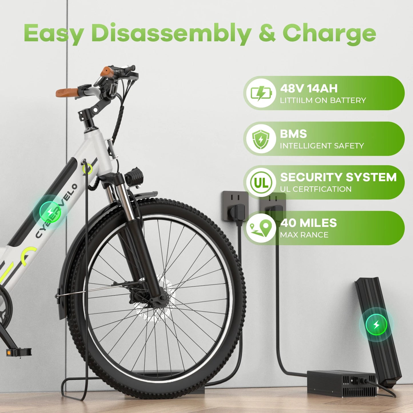 1000 Peak E Bike For Adults Removable Battery 26 In 7 Speed
