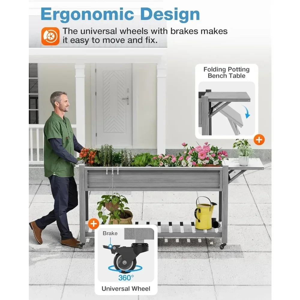 Elevated Poly Planter Raised Garden Bed With Wheels