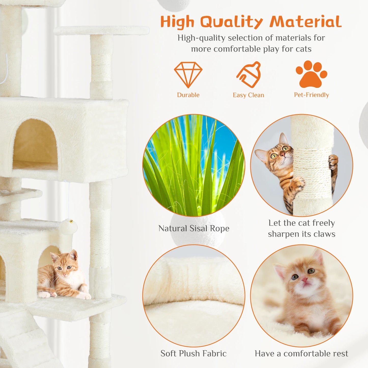 JHK 54 Inch Tall Multi Level Cat Tree Sisal Scratching Post