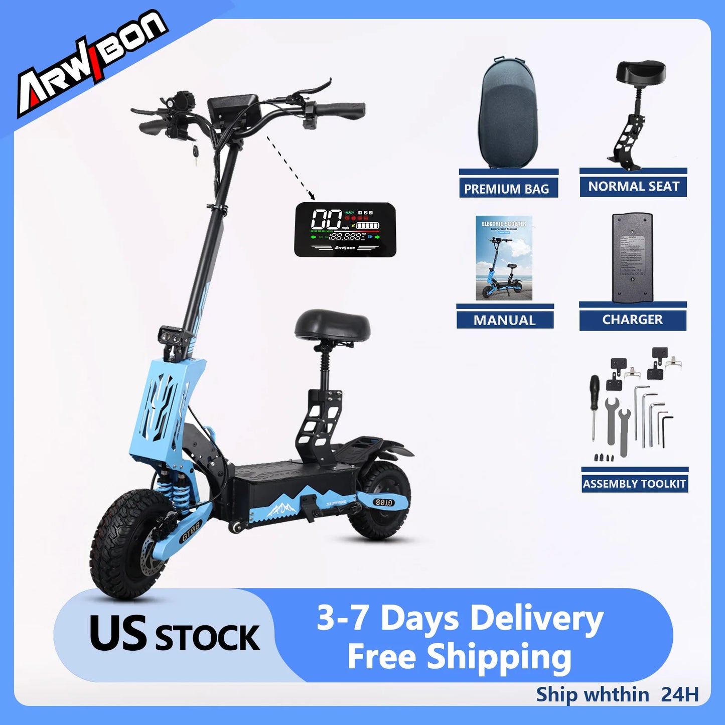 Arwibon GT08 5600W Dual Motor Electric Scooter 46 MPH