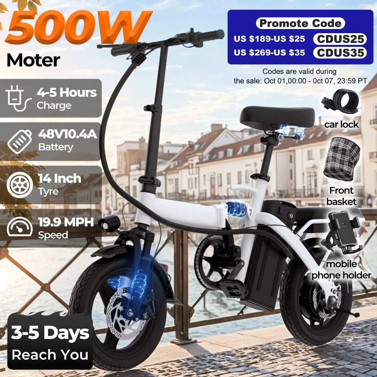 LELEKUAIC Folding Electric Bike 500W Removable Battery