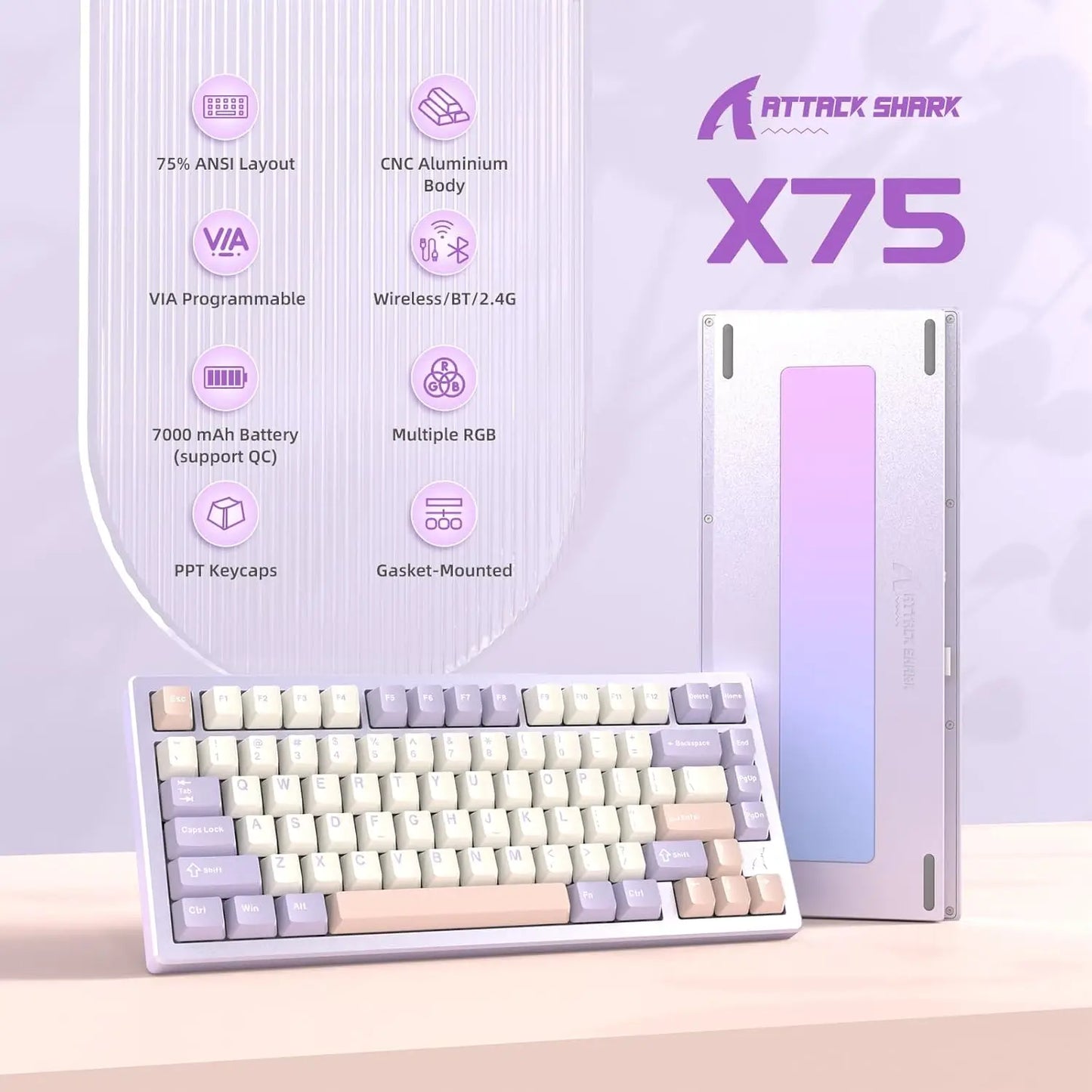 Attack Shark X75 Aluminum CNC Wireless Mechanical Keyboard